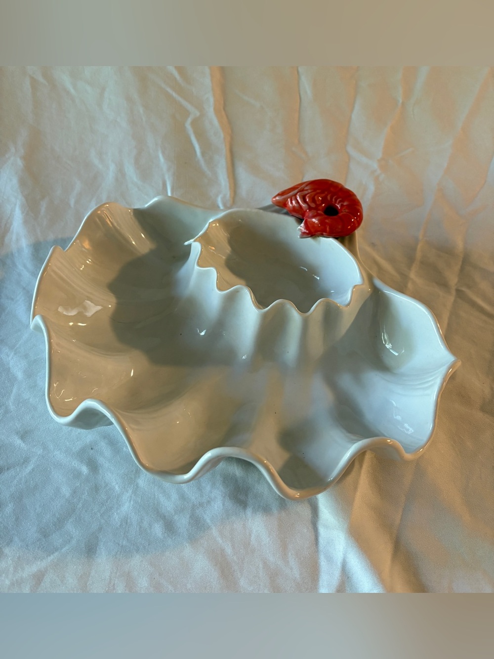 MCM Metlox California Pottery white ceramic clam shell seafood serving dish